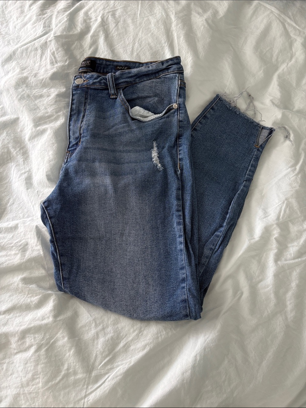 Judy Blue Medium Blue Distressed Skinny Jeans with Frayed Hem